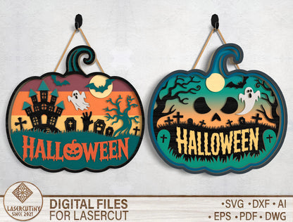 Halloween Pumpkin Door Sign SVG Laser Cut Files for LightBurn