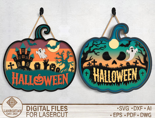 Halloween Pumpkin Door Sign SVG Laser Cut Files for LightBurn