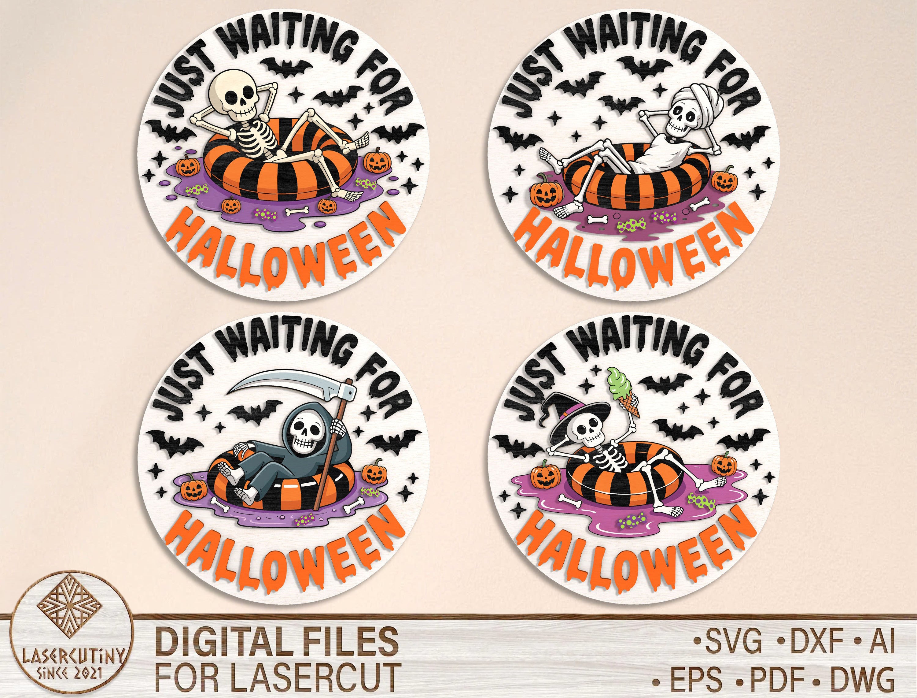 Skeleton Halloween Door Sign SVG Bundle 4 Designs