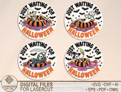 Skeleton Halloween Door Sign SVG Bundle for Glowforge xTool LightBurn 4 Designs