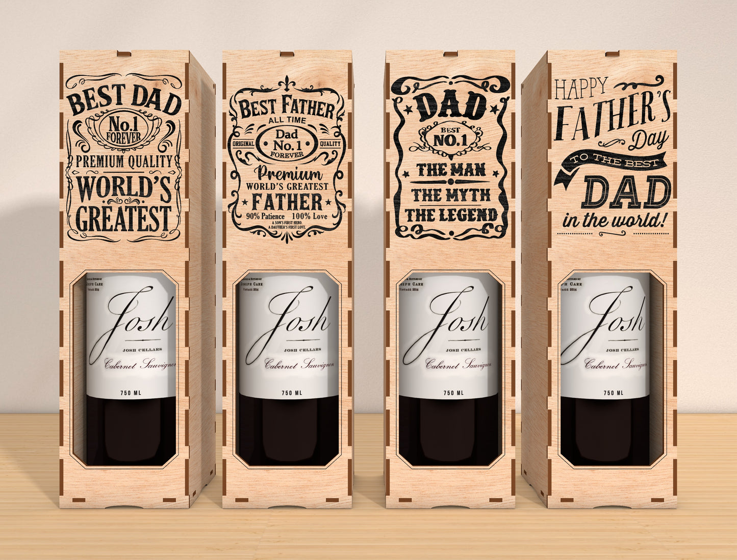 Father’s Day Wine Box Laser Cut File Bundle | Best Dad Wine Gift Box | Vintage Wooden Decor | Glowforge, xTool, LightBurn, etc.