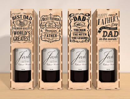 Father’s Day Wine Box Laser Cut File Bundle | Best Dad Wine Gift Box | Vintage Wooden Decor | Glowforge, xTool, LightBurn, etc.