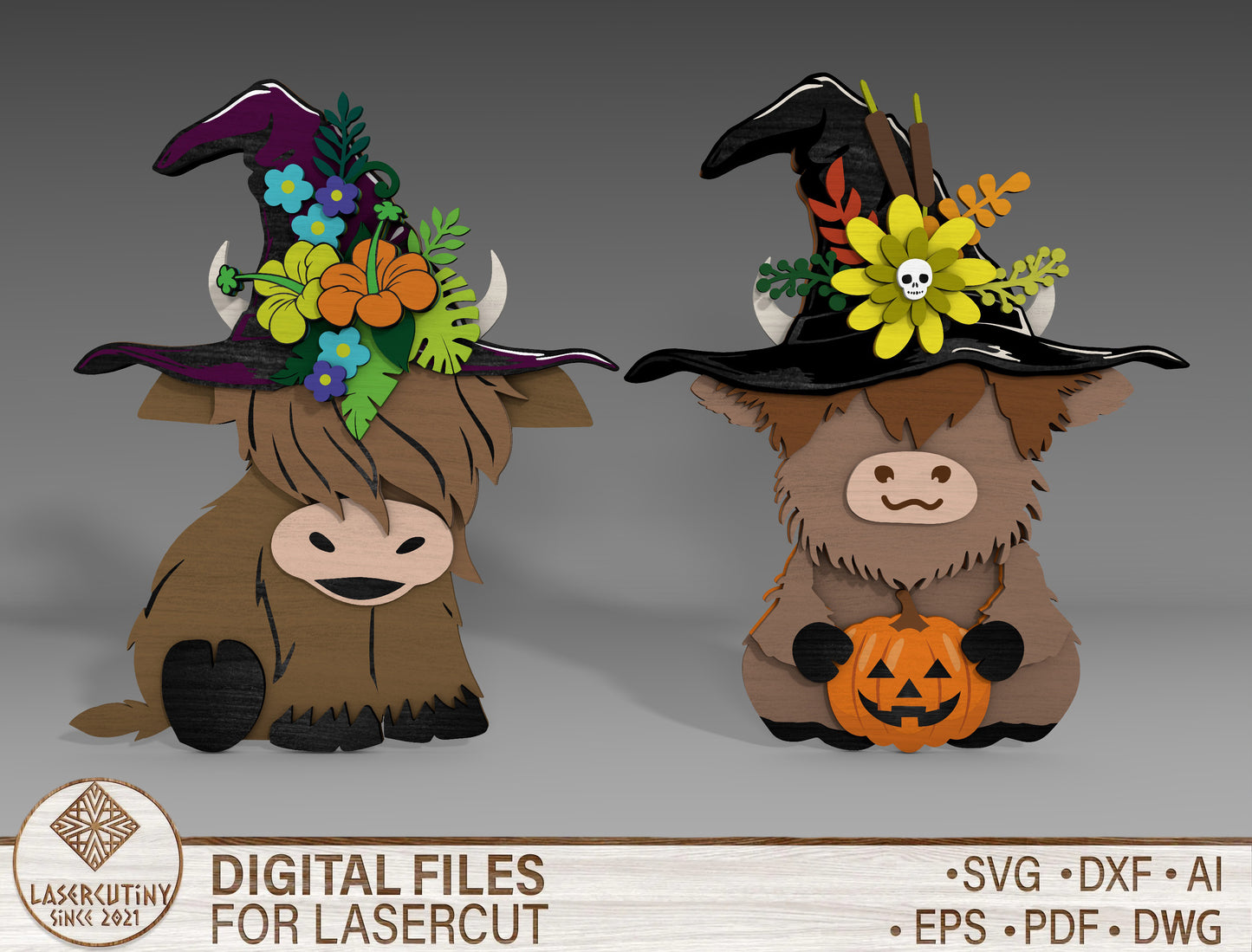 Halloween Cow Hat Witch Flower SVG Set for Glowforge xTool 2 Designs