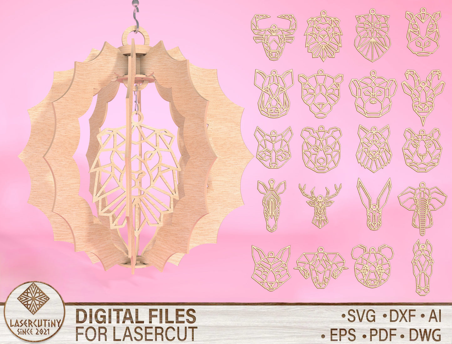 Geometric Animal Spinner SVG Bundle for Glowforge and LightBurn