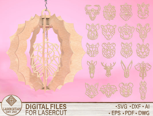 Geometric Animal Spinner SVG Bundle for Glowforge and LightBurn