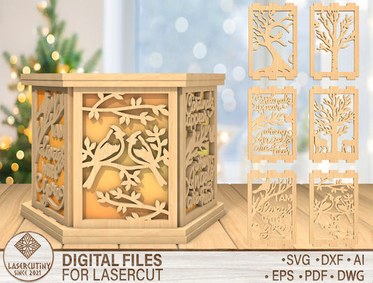 Cardinal Lantern SVG Wooden LED Candle Holder Laser Cut File for Glowforge and xTool