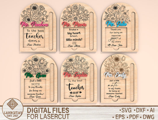 Personalized Teacher Sticky Note Holder SVG Bundle Laser Cut File for Glowforge and LightBurn