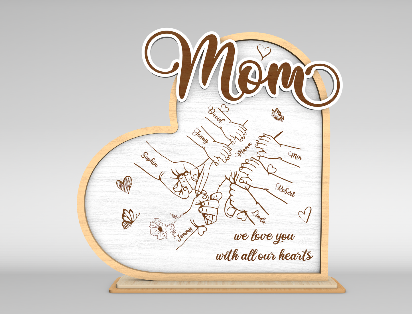 Mother's Day Personalized Family Hands Sign SVG for Glowforge
