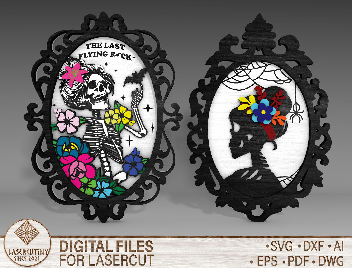Halloween Gothic Frame SVG Bundle Skeleton Crow Standing Decor for xTool Glowforge LightBurn 2 Designs