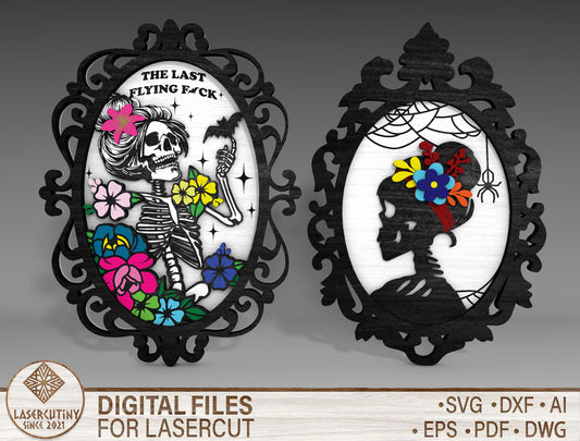 Halloween Gothic Frame SVG Bundle Skeleton Crow Standing Decor for xTool Glowforge LightBurn 2 Designs