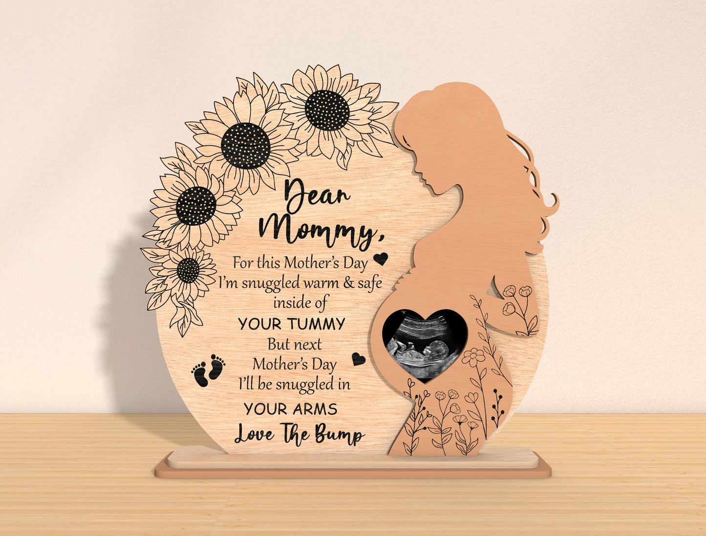 Pregnancy Mother’s Day Photo Frame Laser Cut File | Ultrasound Picture Frame | Expecting Mom Wooden Decor | Glowforge, xTool, LightBurn, etc..