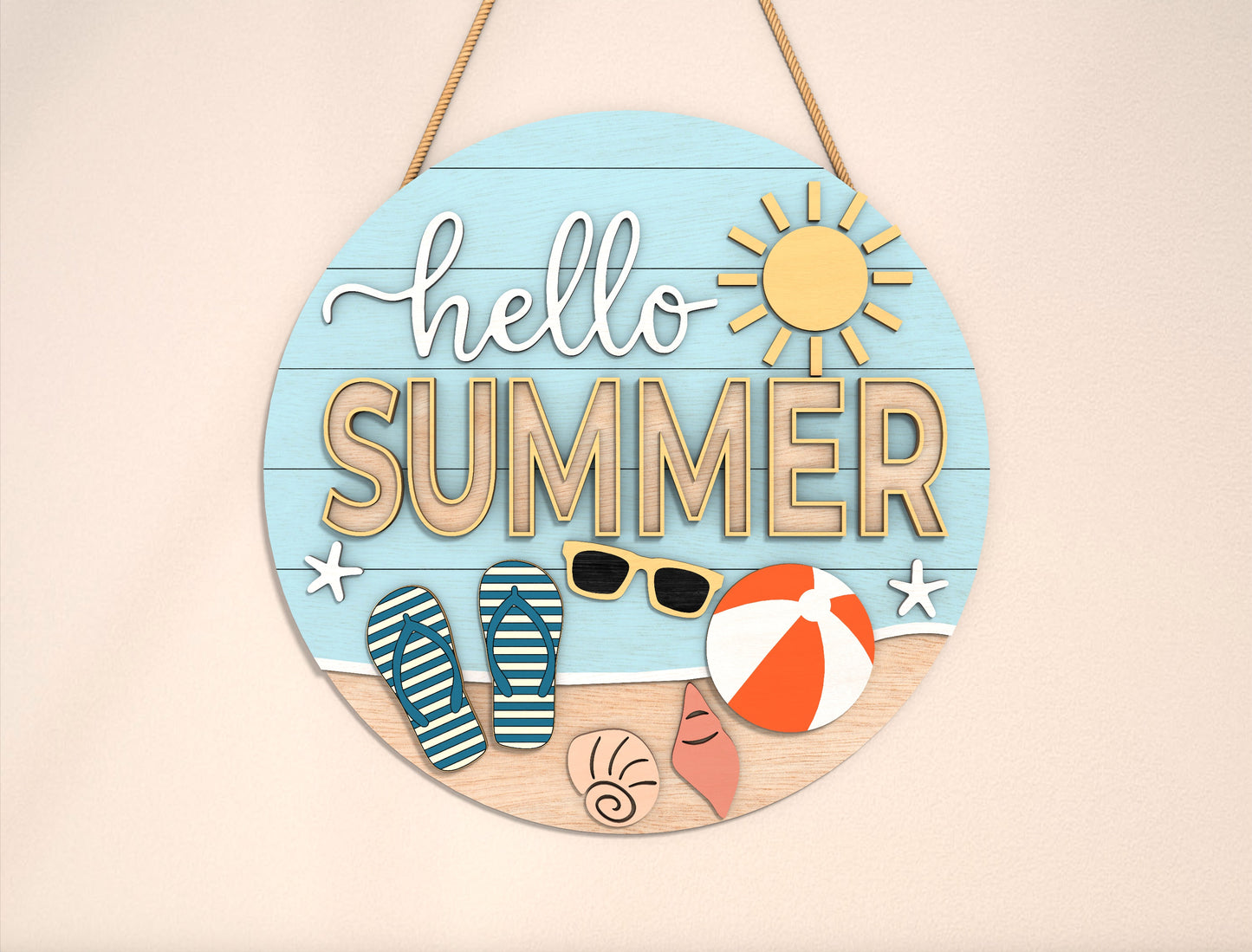 “Hello Summer” Beach Flip Flop SVG Door Sign for Glowforge