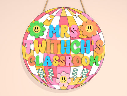Personalized Disco Ball Classroom Door Sign SVG Laser Cut File for Glowforge and xTool