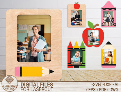 Teacher Photo Frame SVG Bundle School Theme Laser Cut File for xTool and Glowforge