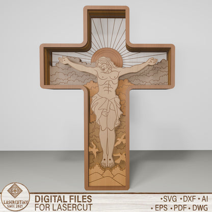 Jesus Crucifix Multilayer Cross Tabletop SVG for LightBurn and Glowforge
