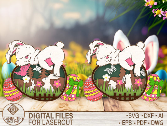 Multilayer Bunny Egg Scene SVG Bundle Rabbit Floral for LightBurn and xTool