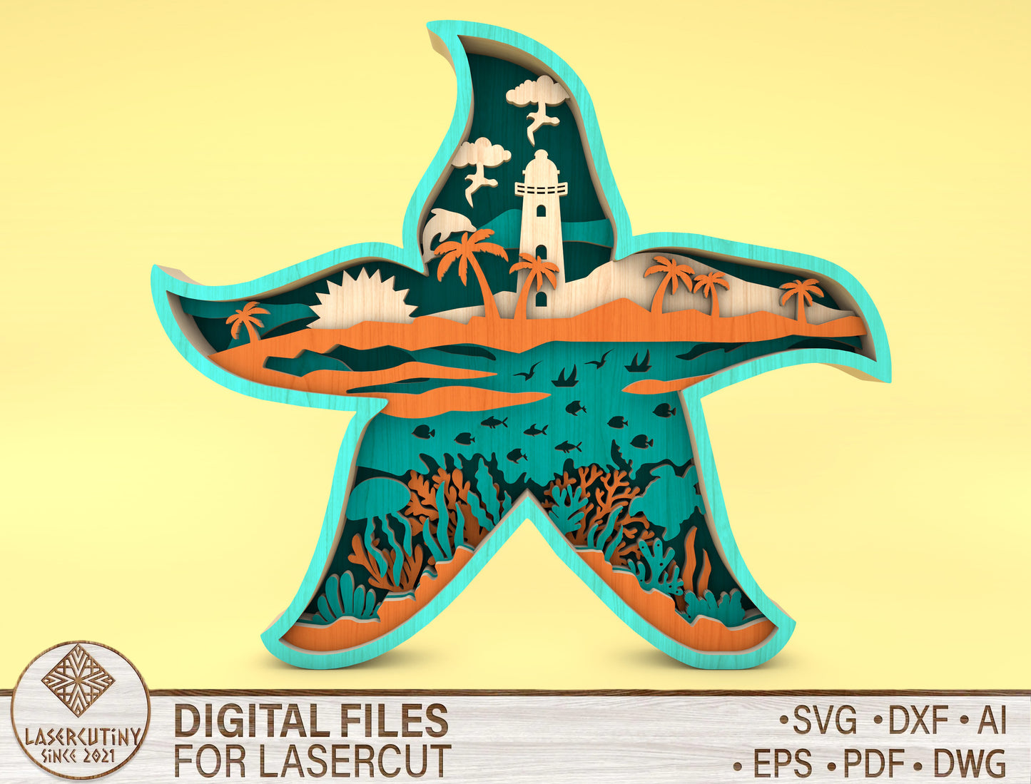 Multilayer Starfish Ocean SVG Laser Cut File for Glowforge and LightBurn
