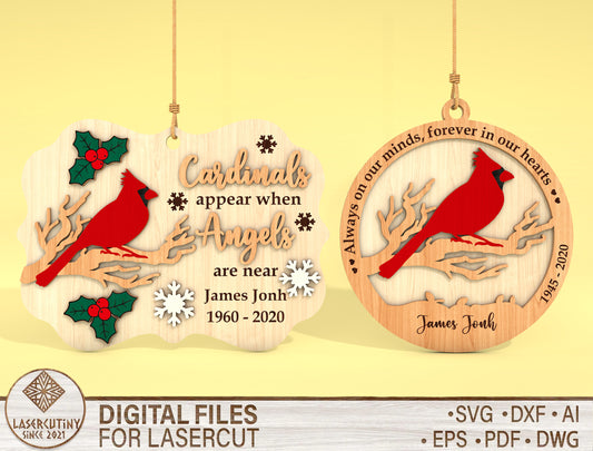 Cardinal Memorial Ornament SVG Bird on Branch Heaven Laser Cut File for Glowforge