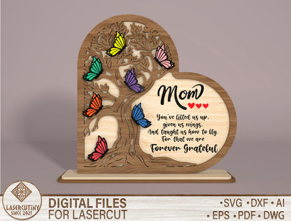 Butterfly Tree Mom Heart SVG Artistic Sign for LightBurn and xTool