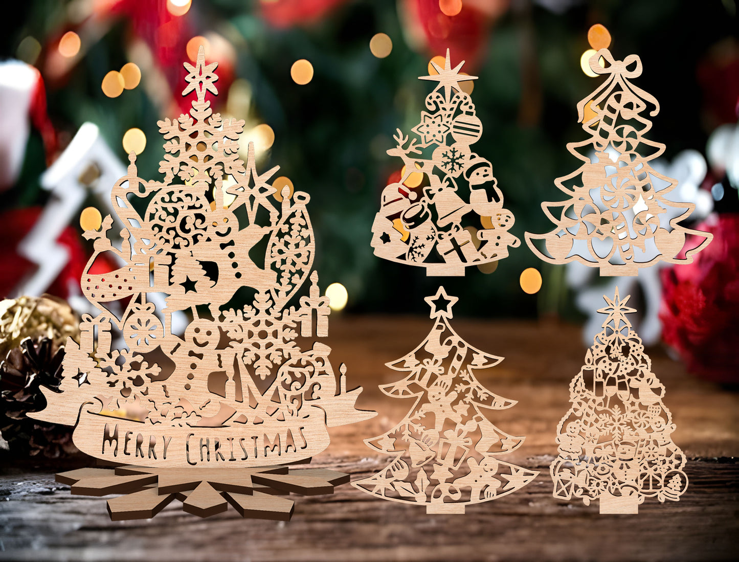 Christmas Tree Silhouette Decor Laser Cut File | Freestanding Tabletop Tree | Ready to Cut | Glowforge, xTool, LightBurn, etc.