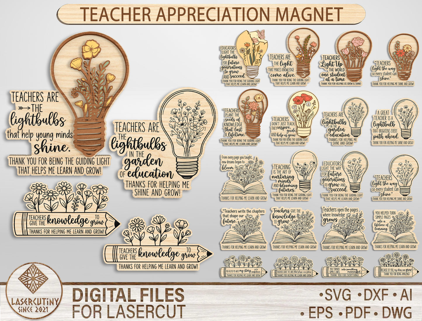 Teacher Magnet SVG Bundle Floral Classroom Laser Cut File for LightBurn