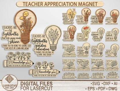 Teacher Magnet SVG Bundle Floral Classroom Laser Cut File for LightBurn