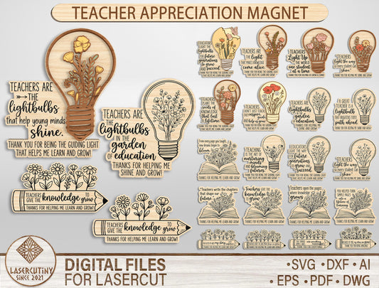 Teacher Magnet SVG Bundle Floral Classroom Laser Cut File for LightBurn