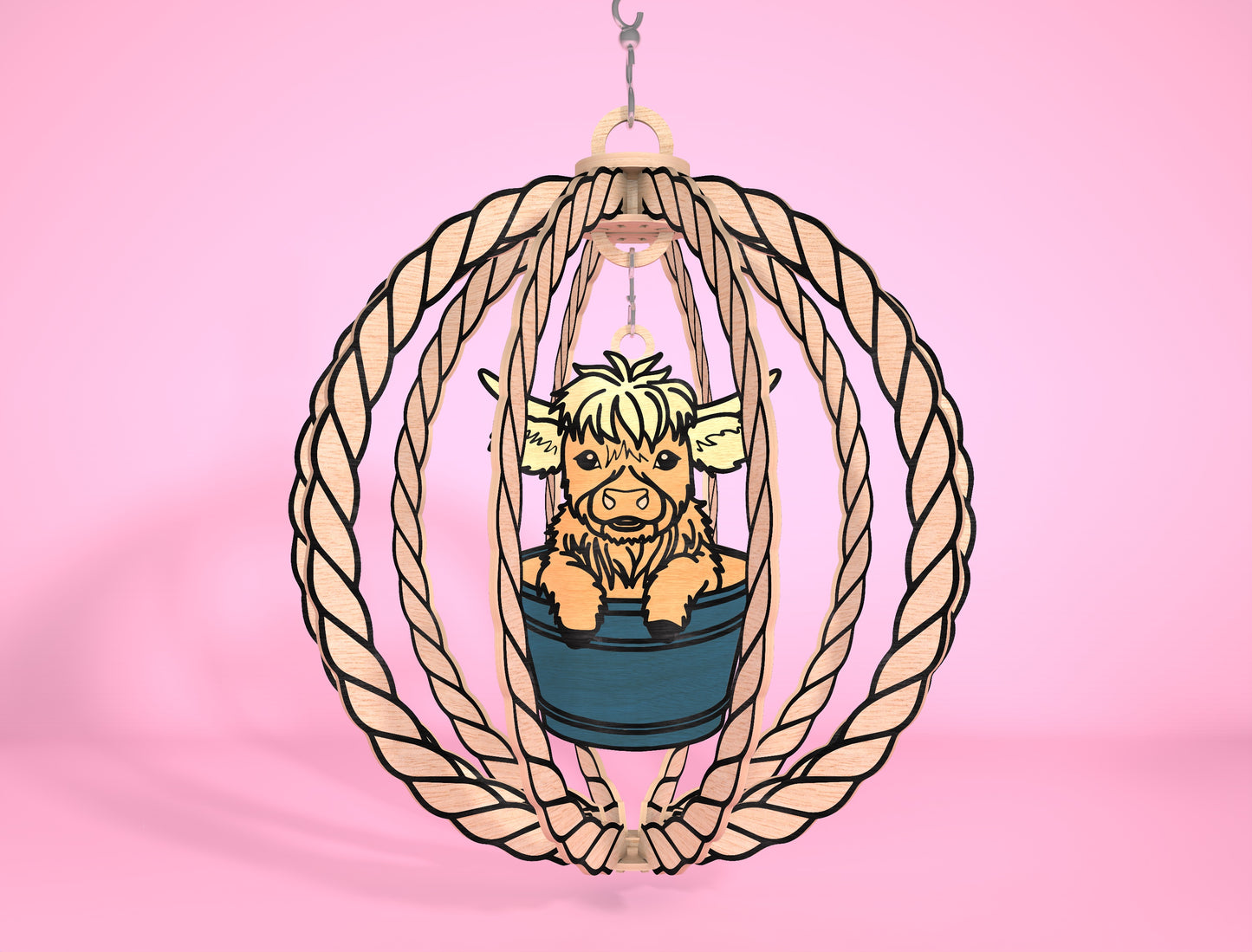 Highland Cow Hanging Spinner SVG Laser Cut File for Glowforge