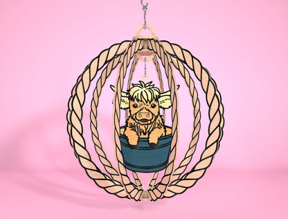 Highland Cow Hanging Spinner SVG Laser Cut File for Glowforge