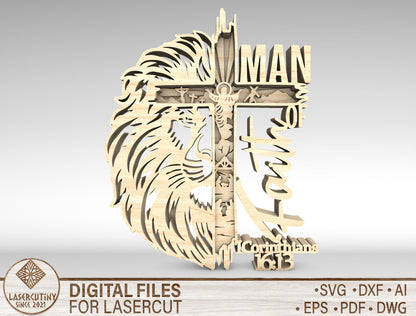 "Man of God" Christian Lion Cross Multilayer SVG for Glowforge and xTool