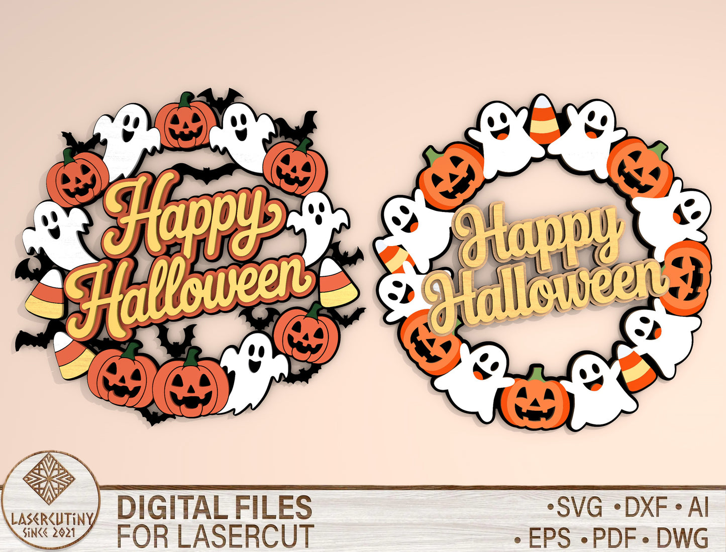 Happy Halloween Ghost Wreath SVG Laser Cut File for xTool and Glowforge