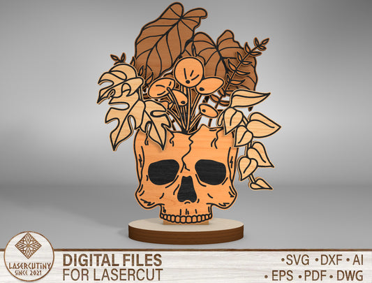 Halloween Skull Plant Multilayer SVG Standing Shelf Sitter for Glowforge xTool LightBurn