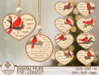 Cardinal Heart Ornament SVG Bundle for Glowforge and xTool