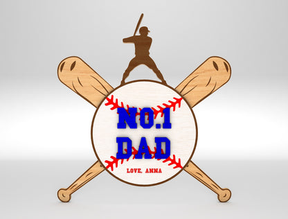 No.1 Dad Baseball Sports Sign SVG Laser Cut File for Glowforge and xTool
