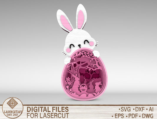 Easter Bunny Egg Multilayer Shadow Box Sign SVG for Glowforge and xTool