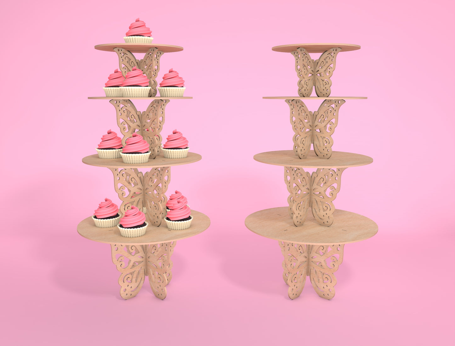 Butterfly Cupcake Stand SVG 3-Tier Dessert Stand Laser Cut File for xTool and Glowforge