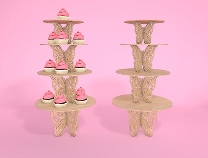 Butterfly Cupcake Stand SVG 3-Tier Dessert Stand Laser Cut File for xTool and Glowforge
