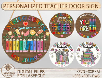 Personalized Rainbow Classroom Door Sign Laser Cut File SVG for Glowforge and LightBurn