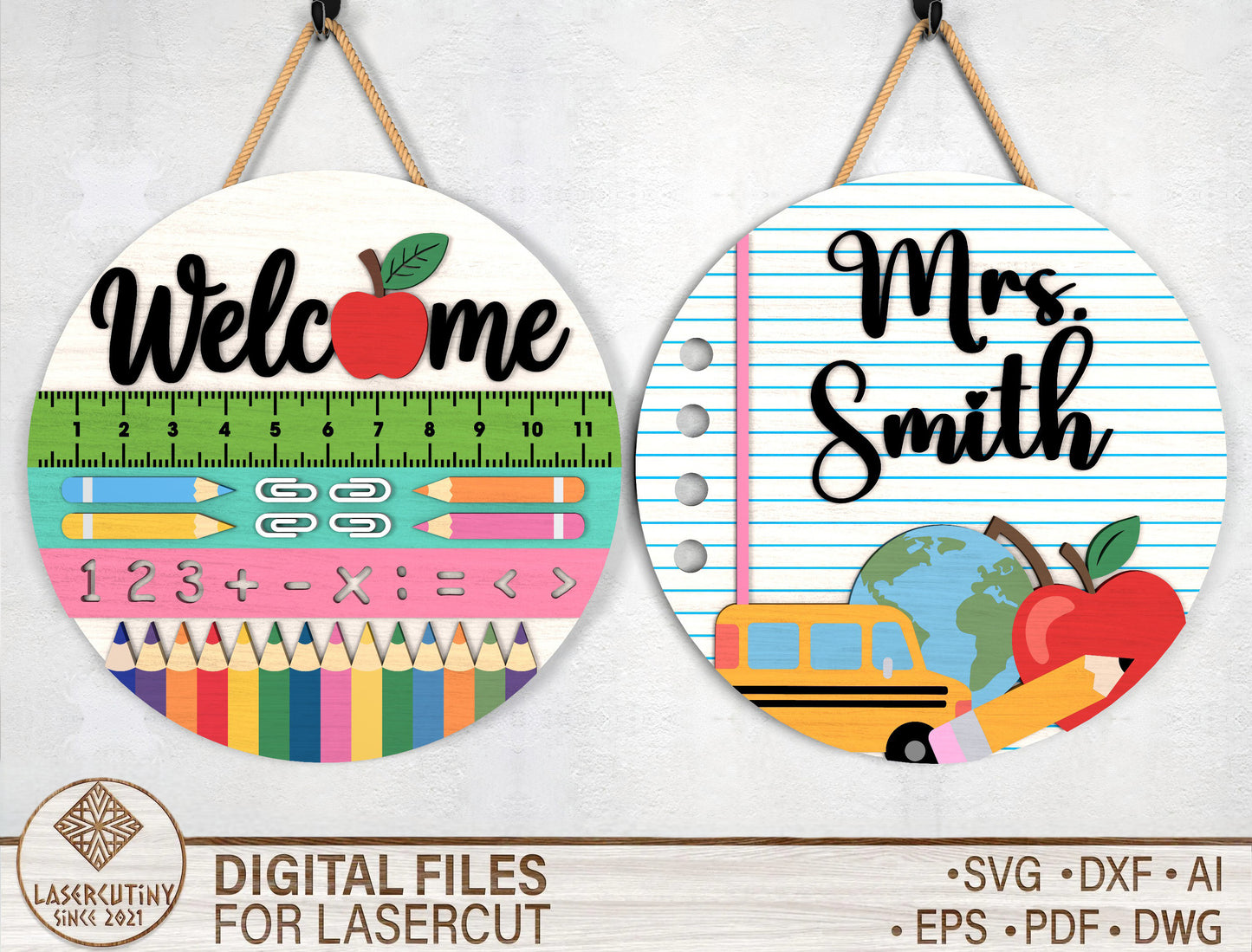 Personalized Ruler Pencil Classroom Door Hanger SVG Laser Cut File for Glowforge and xTool