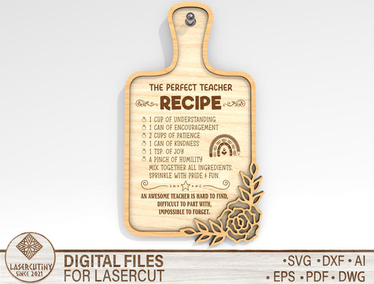 Teacher Recipe Sign SVG Laser Cut File for Glowforge and LightBurn