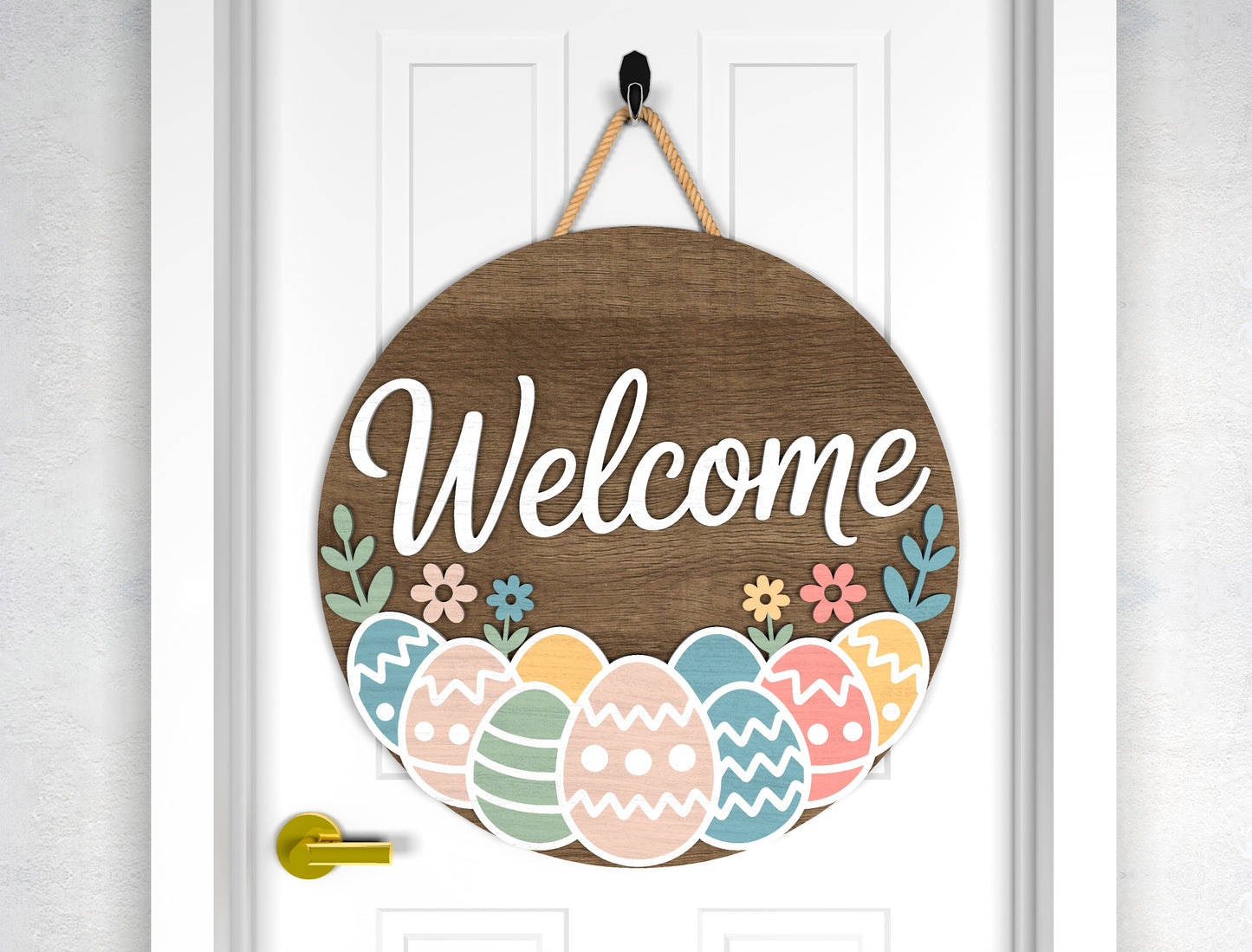 Hop Hop Easter Door Sign SVG Rustic Welcome Spring Neutral for LightBurn