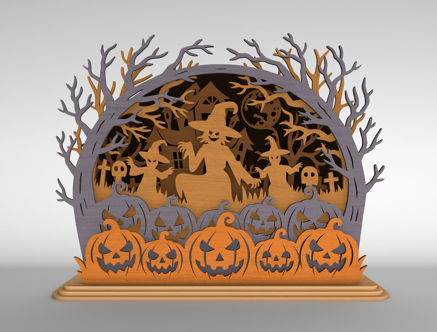 Halloween Witch Pumpkin Multilayer SVG Spooky Laser Cut Scene for Glowforge