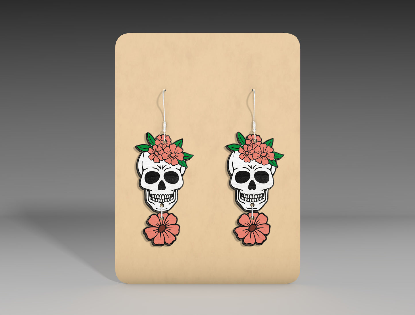 Halloween Floral Skull Earrings SVG Bundle 3 Designs for LightBurn Glowforge xTool