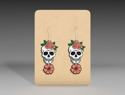 Halloween Floral Skull Earrings SVG Bundle 3 Designs for LightBurn Glowforge xTool
