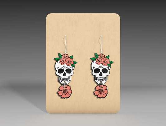 Halloween Floral Skull Earrings SVG Bundle 3 Designs for LightBurn Glowforge xTool