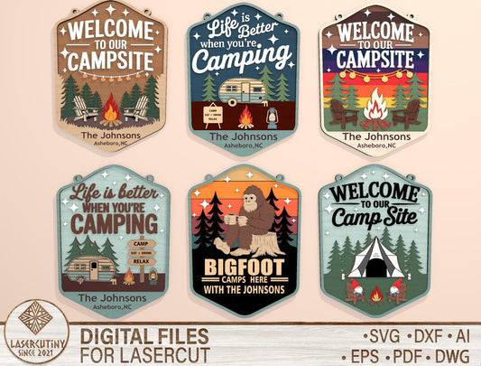 Camping Door Sign Bundle SVG Laser Cut File for xTool and Glowforge