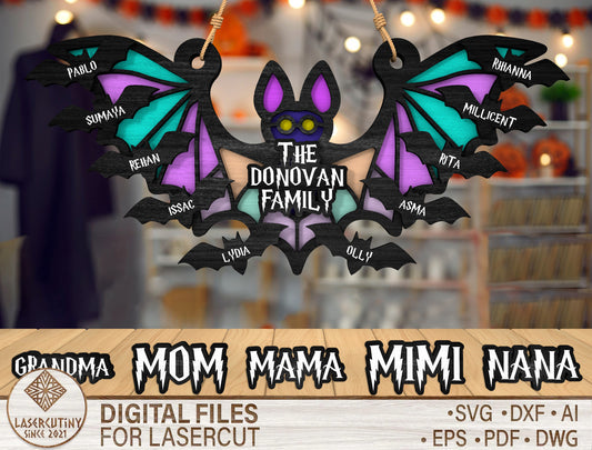 Personalized Bat Family Halloween Sign SVG for Glowforge xTool LightBurn