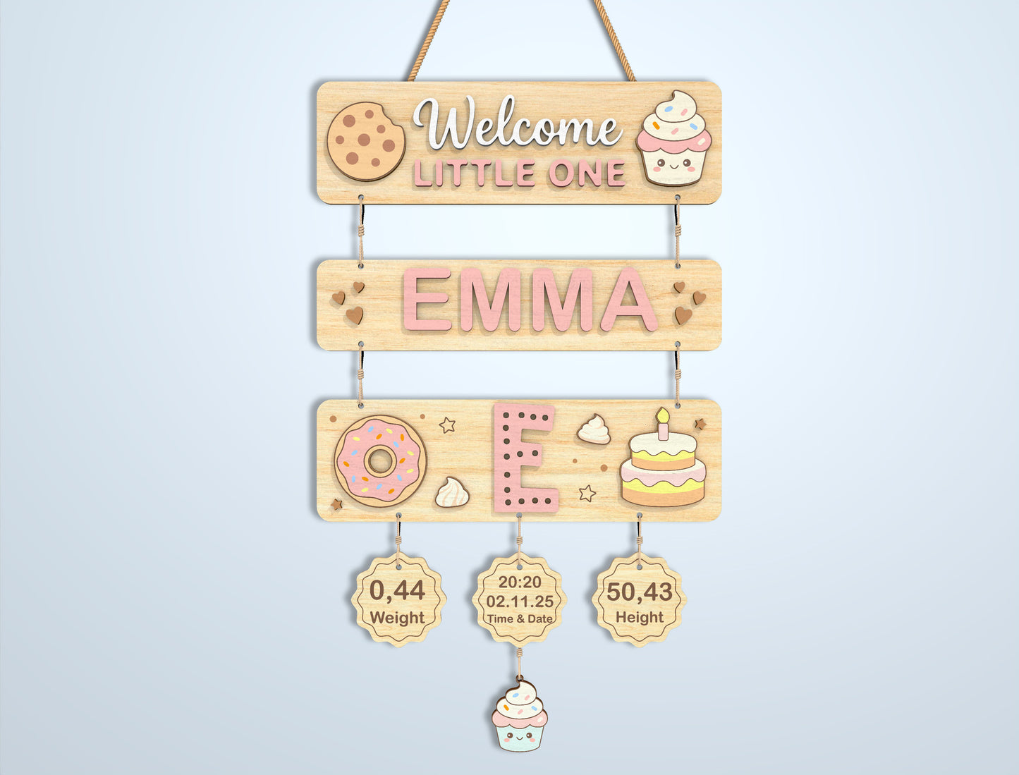 Nursery Birth Stats Sign SVG File for Glowforge and xTool