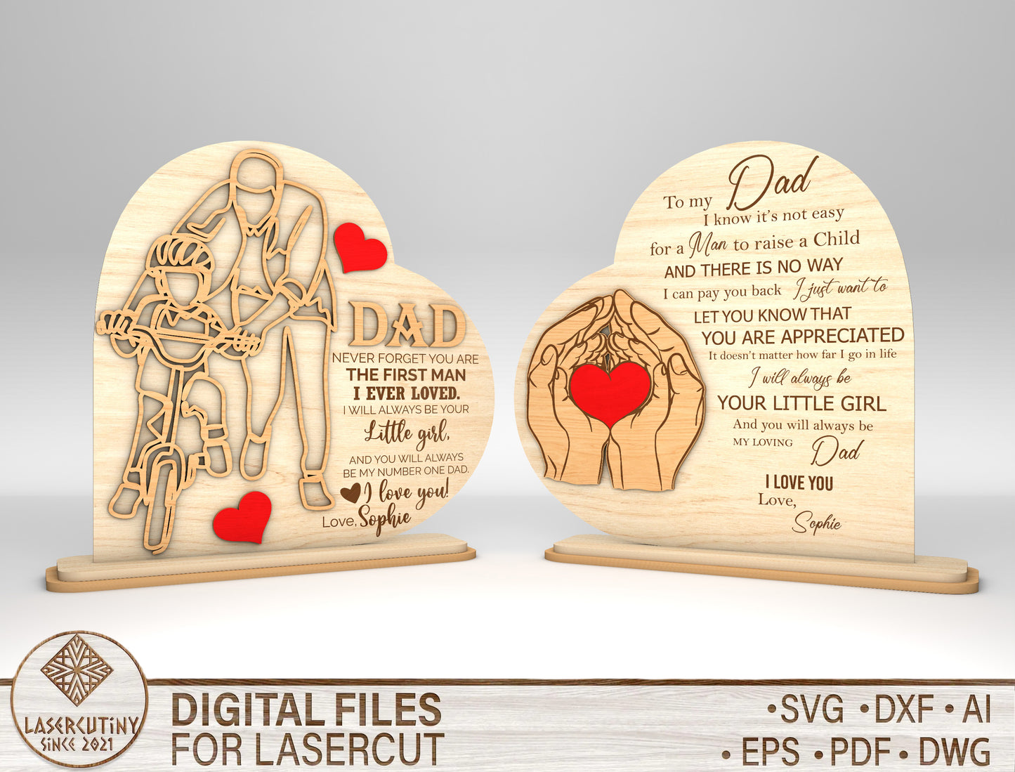 Personalized Dad Line Art Tabletop SVG Laser Cut File for xTool and Glowforge