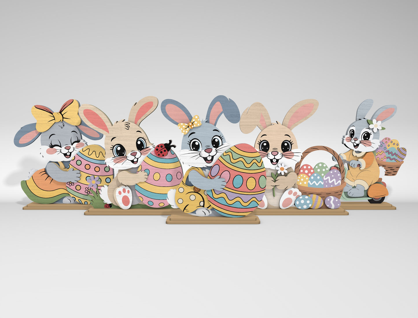 Cute Easter Bunny Table Decor SVG Bundle 5 Happy Easter Designs for LightBurn